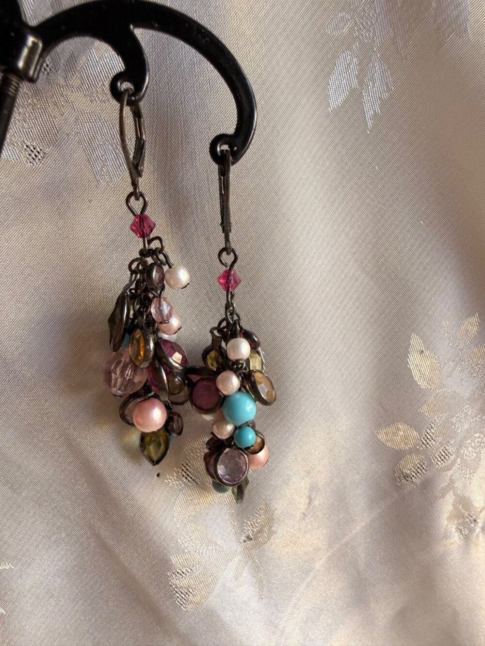 Colorful Beaded Cluster Dangle Earrings w/ Leverback closure